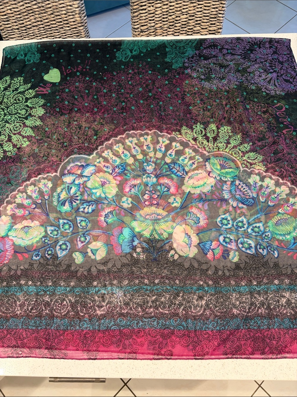 Desigual - Multicolor Floral Pattern Scarf/Throw - Vibrant Peacock Design